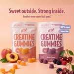 Heey! Creatine Gummies - Sour Peach och Berry Cherry, sockerfria veganska kreatin-gummies