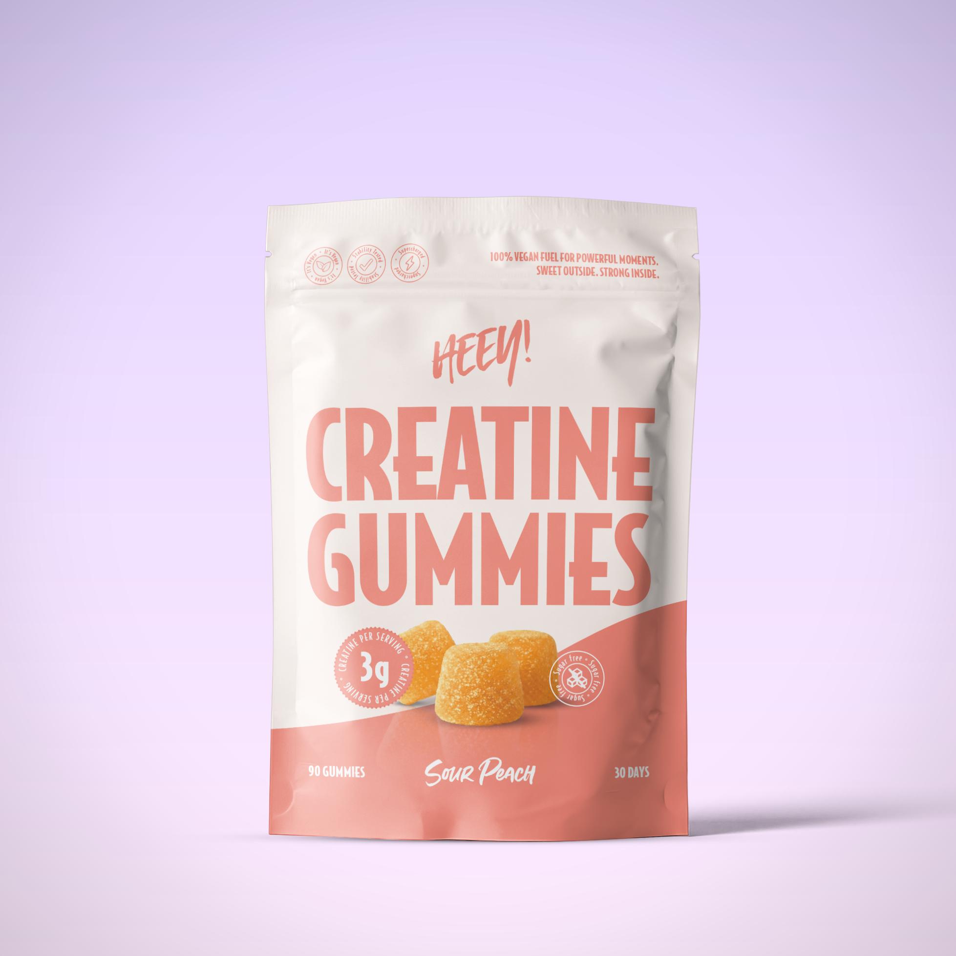 Heey! Creatine Gummies Sour Peach - 90 gummies, 3 g kreatin per dos