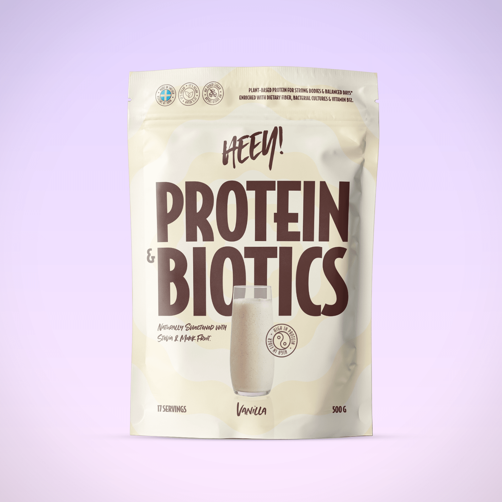 Heey! Protein & Biotics Vanilj – veganskt proteinpulver med fiber, bakteriekulturer och vitamin B12