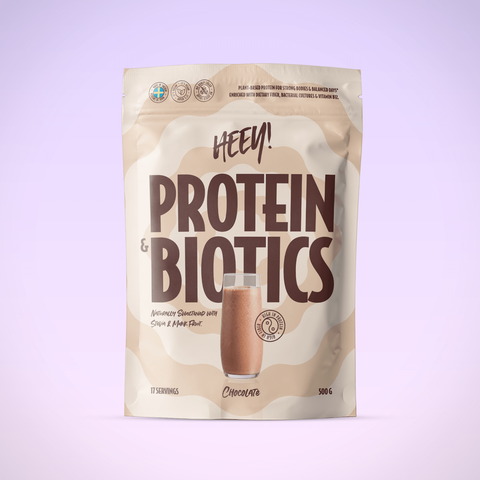 Heey! Protein & Biotics Choklad – veganskt proteinpulver med fiber, bakteriekulturer och vitamin B12